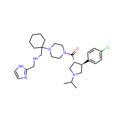 CC(C)N1C[C@H](c2ccc(Cl)cc2)[C@@H](C(=O)N2CCN(C3(CNCc4ncc[nH]4)CCCCC3)CC2)C1 ZINC000028953763