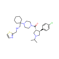 CC(C)N1C[C@H](c2ccc(Cl)cc2)[C@@H](C(=O)N2CCN(C3(CNCc4nccs4)CCCCC3)CC2)C1 ZINC000028953735