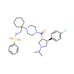 CC(C)N1C[C@H](c2ccc(Cl)cc2)[C@@H](C(=O)N2CCN(C3(CNS(=O)(=O)c4ccccc4)CCCCC3)CC2)C1 ZINC000028953557