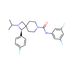 CC(C)N1CC2(CCN(C(=O)Nc3cc(F)cc(F)c3)CC2)[C@H]1c1ccc(F)cc1 ZINC000058511422