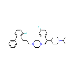 CC(C)N1CCC([C@@H](CN2CCN(CCCc3c(F)cccc3-c3ccccc3)CC2)c2ccc(F)cc2)CC1 ZINC000028645967