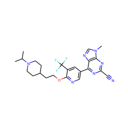 CC(C)N1CCC(CCOc2ncc(-c3nc(C#N)nc4c3ncn4C)cc2C(F)(F)F)CC1 ZINC001772584005