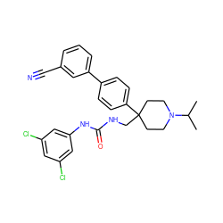 CC(C)N1CCC(CNC(=O)Nc2cc(Cl)cc(Cl)c2)(c2ccc(-c3cccc(C#N)c3)cc2)CC1 ZINC000028110604