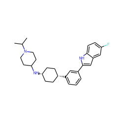 CC(C)N1CCC(N[C@H]2CC[C@@H](c3cccc(-c4cc5cc(F)ccc5[nH]4)c3)CC2)CC1 ZINC000618011802