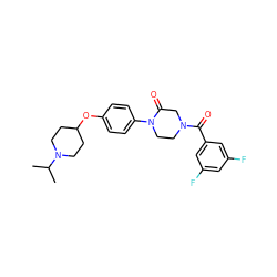 CC(C)N1CCC(Oc2ccc(N3CCN(C(=O)c4cc(F)cc(F)c4)CC3=O)cc2)CC1 ZINC000028870346