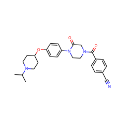 CC(C)N1CCC(Oc2ccc(N3CCN(C(=O)c4ccc(C#N)cc4)CC3=O)cc2)CC1 ZINC000028870342