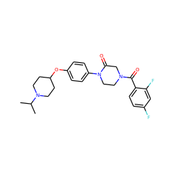 CC(C)N1CCC(Oc2ccc(N3CCN(C(=O)c4ccc(F)cc4F)CC3=O)cc2)CC1 ZINC000028870349