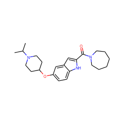 CC(C)N1CCC(Oc2ccc3[nH]c(C(=O)N4CCCCCC4)cc3c2)CC1 ZINC000040954678