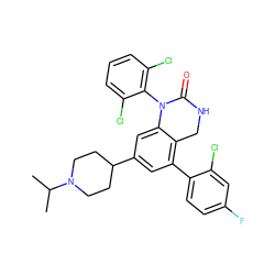 CC(C)N1CCC(c2cc(-c3ccc(F)cc3Cl)c3c(c2)N(c2c(Cl)cccc2Cl)C(=O)NC3)CC1 ZINC000026675213