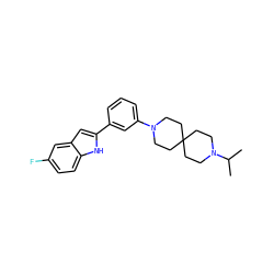 CC(C)N1CCC2(CCN(c3cccc(-c4cc5cc(F)ccc5[nH]4)c3)CC2)CC1 ZINC000618017651