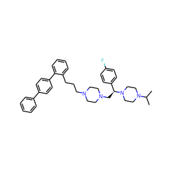 CC(C)N1CCN([C@@H](CN2CCN(CCCc3ccccc3-c3ccc(-c4ccccc4)cc3)CC2)c2ccc(F)cc2)CC1 ZINC000028646410