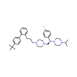 CC(C)N1CCN([C@@H](CN2CCN(CCCc3ccccc3-c3ccc(C(C)(C)C)cc3)CC2)c2ccc(F)cc2)CC1 ZINC000028646403