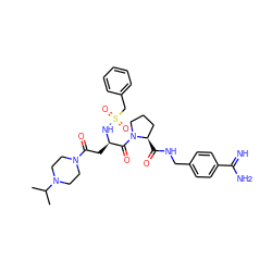 CC(C)N1CCN(C(=O)C[C@@H](NS(=O)(=O)Cc2ccccc2)C(=O)N2CCC[C@H]2C(=O)NCc2ccc(C(=N)N)cc2)CC1 ZINC000072177947