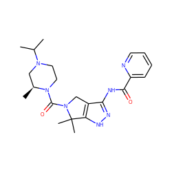 CC(C)N1CCN(C(=O)N2Cc3c(NC(=O)c4ccccn4)n[nH]c3C2(C)C)[C@@H](C)C1 ZINC000149105243