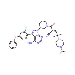 CC(C)N1CCN(C(C)(C)/C=C(\C#N)C(=O)N2CCC[C@H](n3nc(-c4ccc(Oc5ccccc5)cc4F)c4c(N)ncnc43)C2)CC1 ZINC000207725663