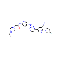 CC(C)N1CCN(CC(=O)Nc2ccc(Nc3nccc(-c4cnc(N5CC[C@H](F)C5)c(C#N)c4)n3)cn2)CC1 ZINC000221323833