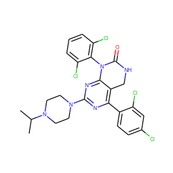 CC(C)N1CCN(c2nc(-c3ccc(Cl)cc3Cl)c3c(n2)N(c2c(Cl)cccc2Cl)C(=O)NC3)CC1 ZINC000014962967