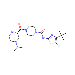 CC(C)N1CCN[C@@H](C(=O)N2CCN(C(=O)Nc3nc(C(C)(C)C)c(F)s3)CC2)C1 ZINC000653712996