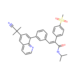 CC(C)NC(=O)/C(=C/c1cccc(-c2cc(C(C)(C)C#N)cc3cccnc23)c1)c1ccc(S(C)(=O)=O)cc1 ZINC000028529556