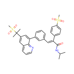 CC(C)NC(=O)/C(=C/c1cccc(-c2cc(C(C)(C)S(C)(=O)=O)cc3cccnc23)c1)c1ccc(S(C)(=O)=O)cc1 ZINC000028529539