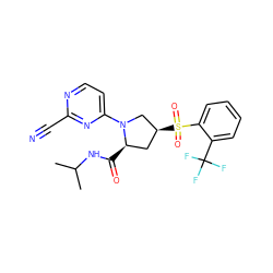 CC(C)NC(=O)[C@@H]1C[C@H](S(=O)(=O)c2ccccc2C(F)(F)F)CN1c1ccnc(C#N)n1 ZINC000168369076