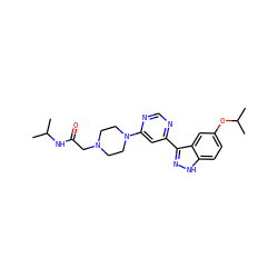 CC(C)NC(=O)CN1CCN(c2cc(-c3n[nH]c4ccc(OC(C)C)cc34)ncn2)CC1 ZINC000225534994