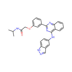 CC(C)NC(=O)COc1cccc(-c2nc(Nc3ccc4[nH]ncc4c3)c3ccccc3n2)c1 ZINC000063298464