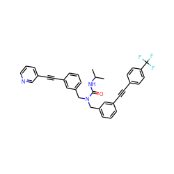 CC(C)NC(=O)N(Cc1cccc(C#Cc2ccc(C(F)(F)F)cc2)c1)Cc1cccc(C#Cc2cccnc2)c1 ZINC000066112403