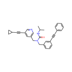 CC(C)NC(=O)N(Cc1cccc(C#Cc2ccccc2)c1)Cc1cncc(C#CC2CC2)c1 ZINC000066097620