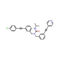 CC(C)NC(=O)N(Cc1cccc(C#Cc2ccncc2)c1)Cc1cccc(C#Cc2ccc(Cl)cc2)c1 ZINC000066111991