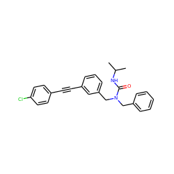 CC(C)NC(=O)N(Cc1ccccc1)Cc1cccc(C#Cc2ccc(Cl)cc2)c1 ZINC000066079060