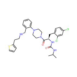 CC(C)NC(=O)N[C@H](Cc1ccc(Cl)cc1Cl)C(=O)N1CCN(c2ccccc2CNCCc2cccs2)CC1 ZINC000028520691