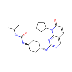 CC(C)NC(=O)N[C@H]1CC[C@H](Nc2ncc3ccc(=O)n(C4CCCC4)c3n2)CC1 ZINC000473121636