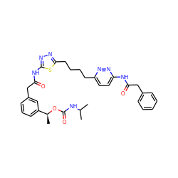 CC(C)NC(=O)O[C@@H](C)c1cccc(CC(=O)Nc2nnc(CCCCc3ccc(NC(=O)Cc4ccccc4)nn3)s2)c1 ZINC000169698549