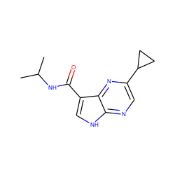 CC(C)NC(=O)c1c[nH]c2ncc(C3CC3)nc12 ZINC000095583187