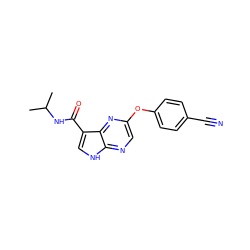 CC(C)NC(=O)c1c[nH]c2ncc(Oc3ccc(C#N)cc3)nc12 ZINC000096269462