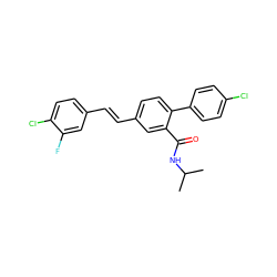 CC(C)NC(=O)c1cc(/C=C/c2ccc(Cl)c(F)c2)ccc1-c1ccc(Cl)cc1 ZINC000026971879