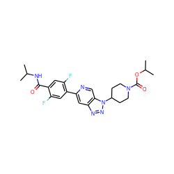 CC(C)NC(=O)c1cc(F)c(-c2cc3nnn(C4CCN(C(=O)OC(C)C)CC4)c3cn2)cc1F ZINC001772643151