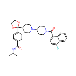 CC(C)NC(=O)c1ccc(C2(C3CCN(C4CCN(C(=O)c5ccc(F)c6ccccc56)CC4)CC3)OCCO2)cc1 ZINC000029476632