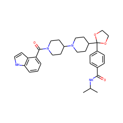 CC(C)NC(=O)c1ccc(C2(C3CCN(C4CCN(C(=O)c5cccc6[nH]ccc56)CC4)CC3)OCCO2)cc1 ZINC000029484325