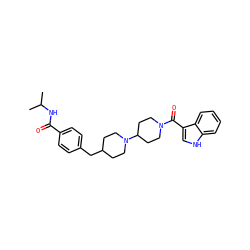 CC(C)NC(=O)c1ccc(CC2CCN(C3CCN(C(=O)c4c[nH]c5ccccc45)CC3)CC2)cc1 ZINC000029479590