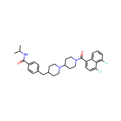 CC(C)NC(=O)c1ccc(CC2CCN(C3CCN(C(=O)c4ccc(F)c5c(F)cccc45)CC3)CC2)cc1 ZINC000029476314