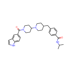 CC(C)NC(=O)c1ccc(CC2CCN(C3CCN(C(=O)c4ccc5[nH]ccc5c4)CC3)CC2)cc1 ZINC000029479593