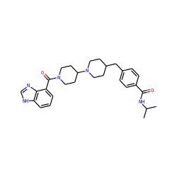 CC(C)NC(=O)c1ccc(CC2CCN(C3CCN(C(=O)c4cccc5[nH]cnc45)CC3)CC2)cc1 ZINC000029481648