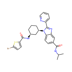 CC(C)NC(=O)c1ccc2c(c1)nc(-c1ccccn1)n2[C@@H]1CCC[C@H](NC(=O)c2ccc(Br)s2)C1 ZINC000653830174