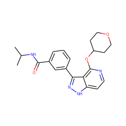 CC(C)NC(=O)c1cccc(-c2n[nH]c3ccnc(OC4CCOCC4)c23)c1 ZINC000114773109