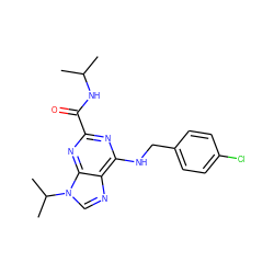 CC(C)NC(=O)c1nc(NCc2ccc(Cl)cc2)c2ncn(C(C)C)c2n1 ZINC000028642630