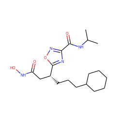 CC(C)NC(=O)c1noc([C@H](CCCC2CCCCC2)CC(=O)NO)n1 ZINC000034044642