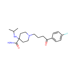 CC(C)NC1(C(N)=O)CCN(CCCC(=O)c2ccc(F)cc2)CC1 ZINC000027561273