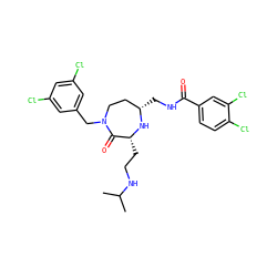 CC(C)NCC[C@H]1N[C@@H](CNC(=O)c2ccc(Cl)c(Cl)c2)CCN(Cc2cc(Cl)cc(Cl)c2)C1=O ZINC000206922400